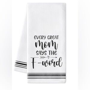 White Kitchen Towel with Black Text